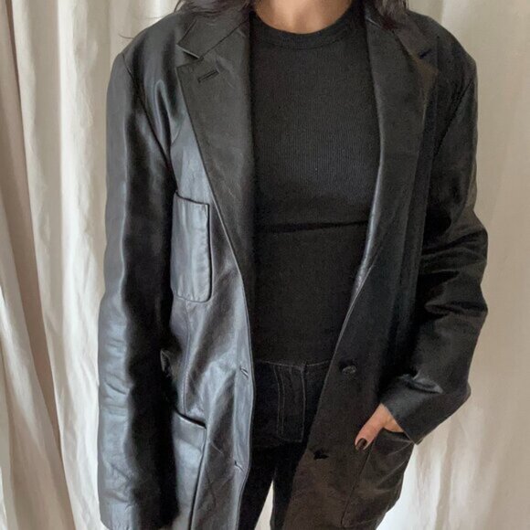 Vintage Y2K GAP Genuine Leather Blazer Jacket size M - Picture 3 of 14